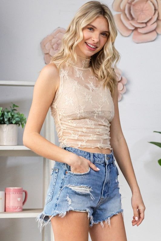 LACE MESH TOP in IVORY