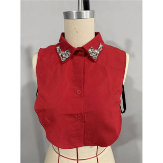 Diamond Studded Detachable Shirt Collar: Black / One Size