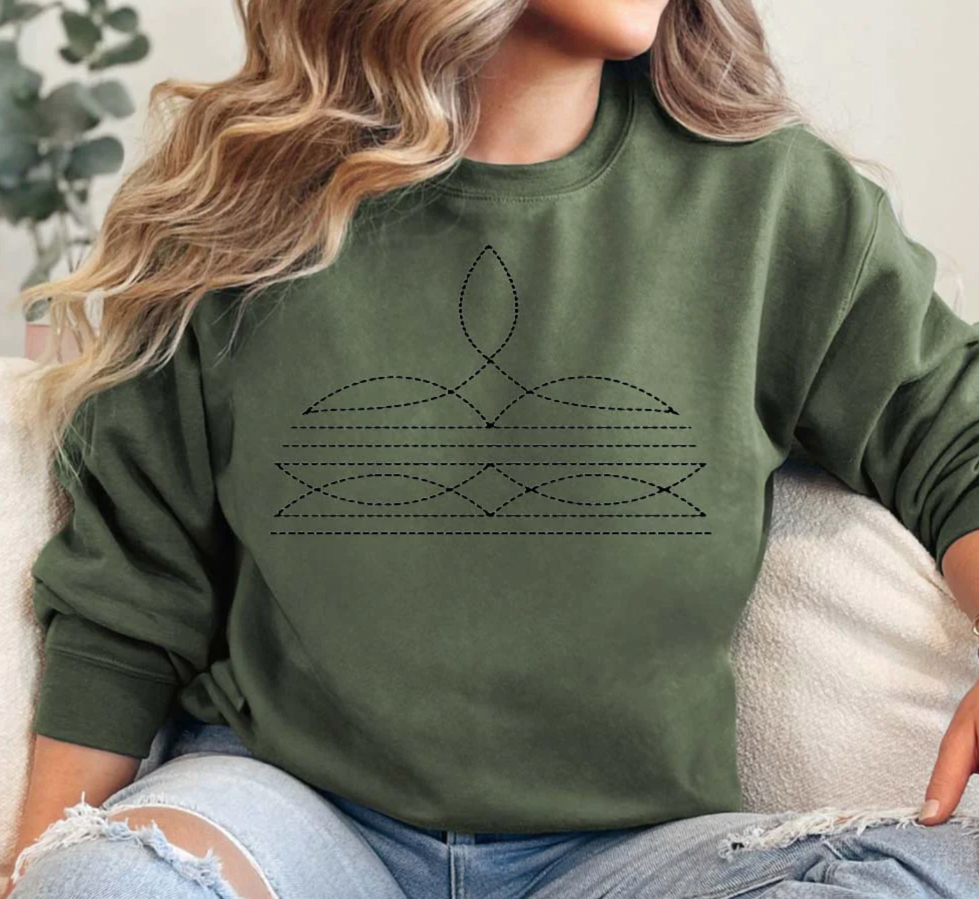 Western Boot Stitch Tee/Sweatshirt -Multiple Color Options: Large / White Tee