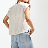 Linny Stripe V-Neck Top in Oatmeal