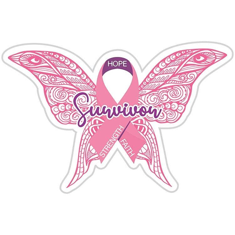 Butterfly Breast Cancer Survivor Sticker:(3.75" W x 2.5" H)