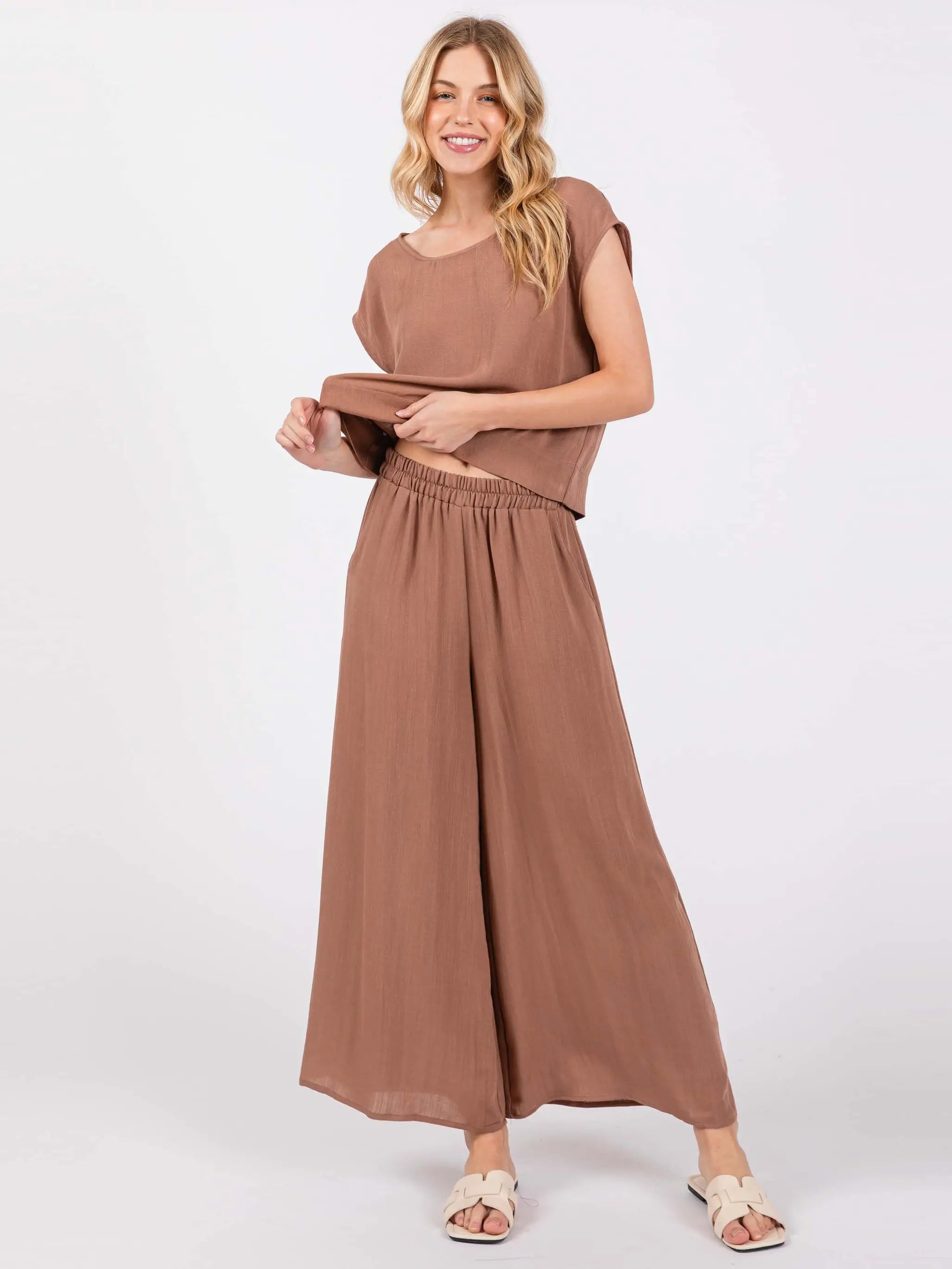 PANT suit in Amber Brown color