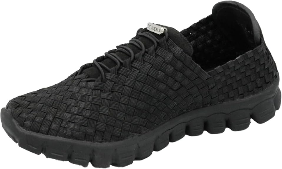 Black woven sneaker on a white background