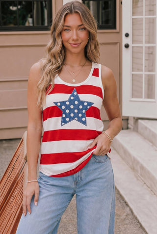 4th of July Star Stripe Tank Top: RED / M