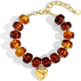 Resin Bead Bracelet Heart Charm Adjustable Wrist Jewelry: Color_01 / M