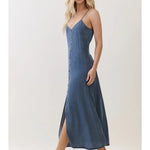Long denim dress with buttons down the front