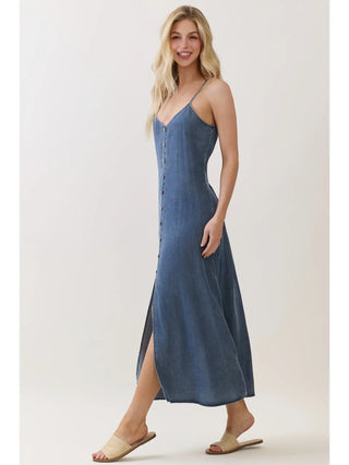 Long denim dress with buttons down the front