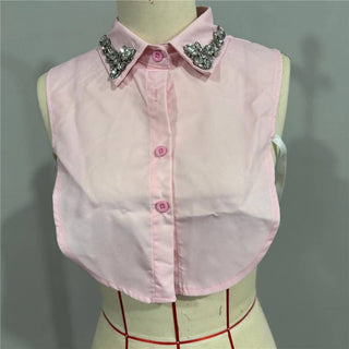 Diamond Studded Detachable Shirt Collar: LEOPARD / One_size