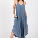 DENIM SLOUCHY FITTED JUMPSUIT - VJ3103A: MED WASH / S