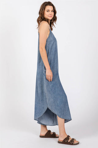 DENIM SLOUCHY FITTED JUMPSUIT - VJ3103A: MED WASH / S