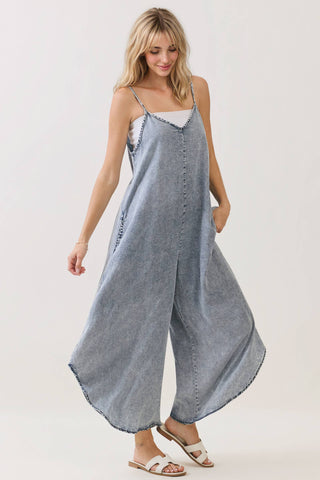 DENIM SLOUCHY FITTED JUMPSUIT - VJ3103A: MED WASH / S