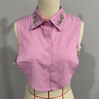 Diamond Studded Detachable Shirt Collar: Black / One Size