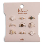 Set of hair tie rings on a branded card with 'klani' and 'tide' branding.