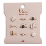 Set of hair tie rings on a branded card with 'klani' and 'tide' branding.