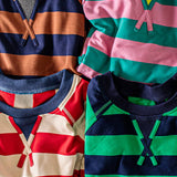 NT12828-Casual Stripe Cropped Top: PINK/SEAFOAM / S-M-L/2-2-2