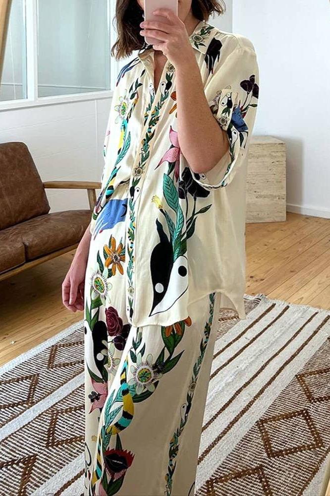 Vintage Print Trouser in Apricot