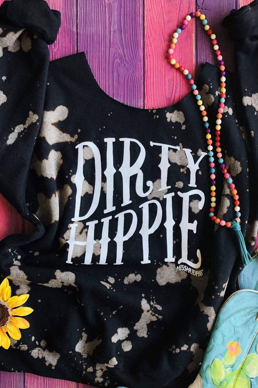 X Dirty Hippie Raw Edge Scoop Neck Bleached Sweatshirt: Medium