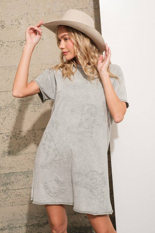 WESTERN EMBROIDERED GREY DRESS 22764