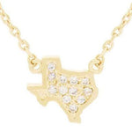 Gold necklace with a Texas-shaped pendant on a white background