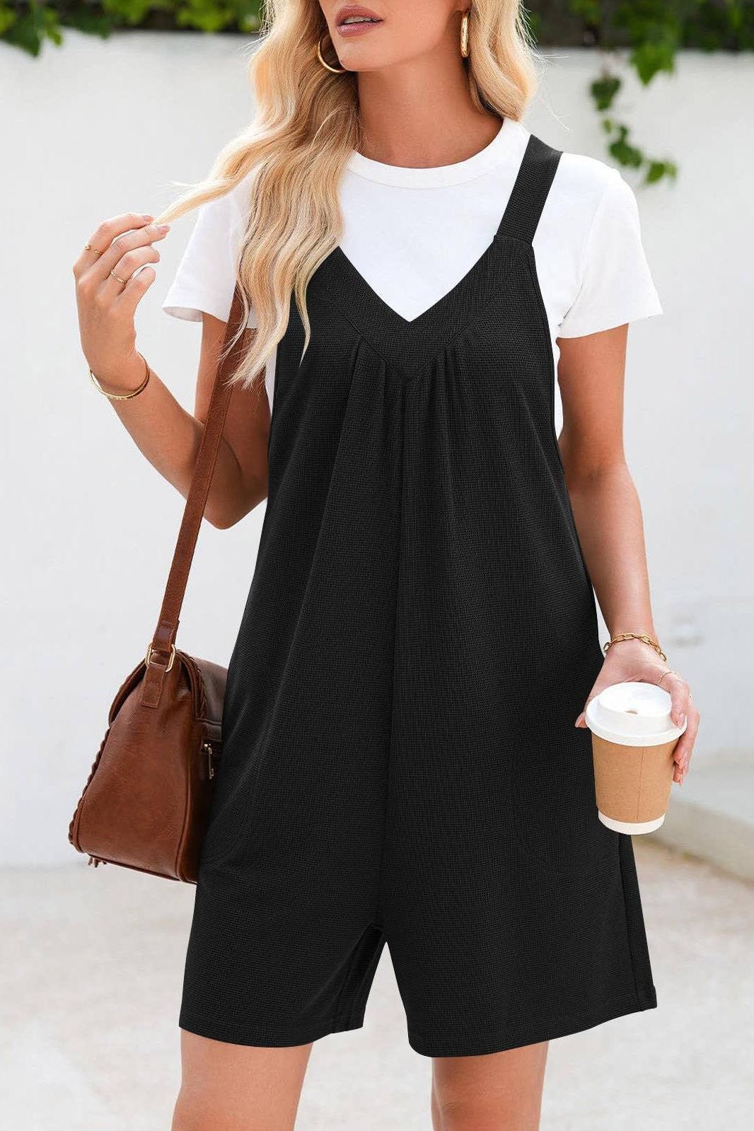 V-neck romper in Black 4523