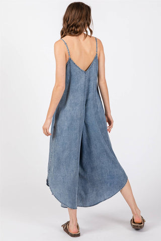 DENIM SLOUCHY FITTED JUMPSUIT - VJ3103A: MED WASH / S