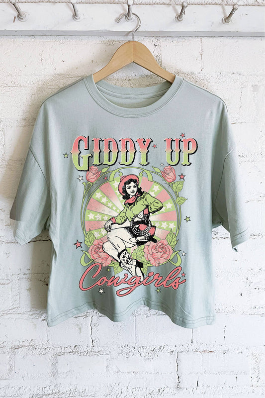 GIDDY UP LONG CROP TOP: Dusty mint