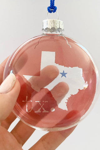 SALE * Waxahachie Texas State With Star See-Through Glass Ornament
