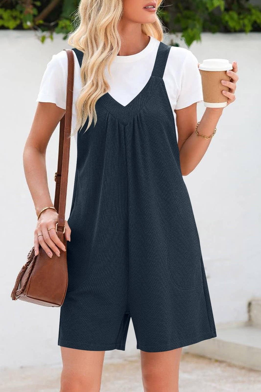 V-neck romper in Black 4523