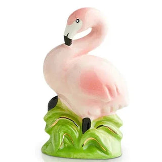 Ceramic flamingo figurine on a white background