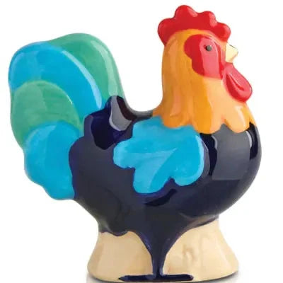 Colorful ceramic rooster on a white background