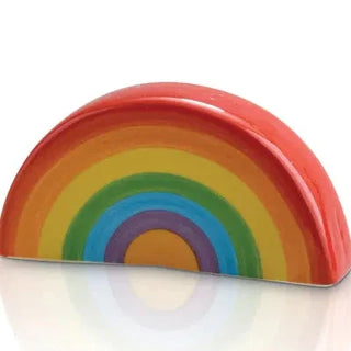 Colorful rainbow-shaped object on a white background