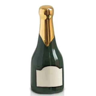 Green champagne bottle with gold foil cap on a white background
