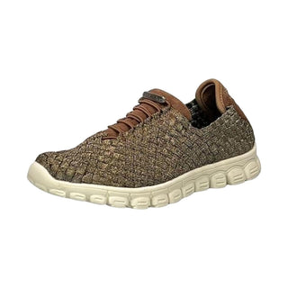 Brown textured sneaker with white sole on a white background