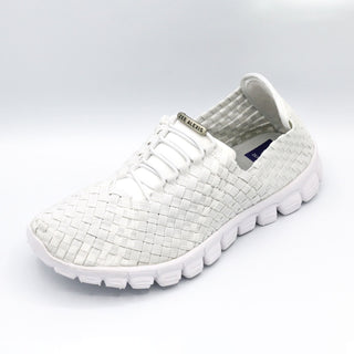 White woven sneaker on a light gray background