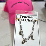 Trucker hat chain on a card with a pink cap in the background