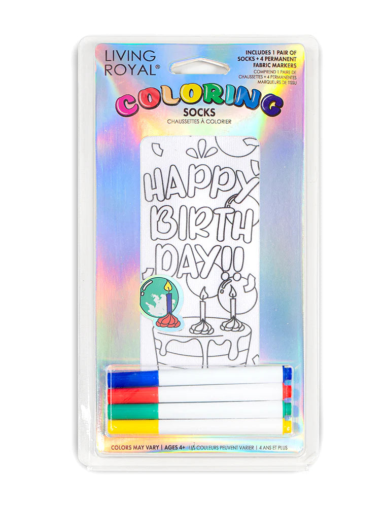 HAPPY BIRTHDAY SOCKS WITH MARKERS.