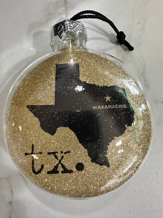 WAXAHACHIE! See-Through Glass Holiday Ornament