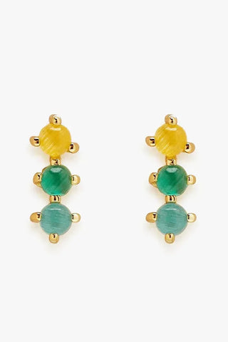 PURA VIDA EARRINGS, 3 STONE GOLD
