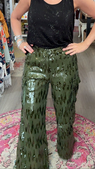 JULIANNA SEQUIN PANT 60467 ~ GREEN