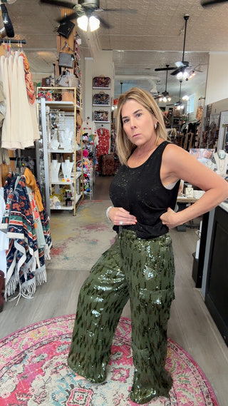 JULIANNA SEQUIN PANT 60467 ~ GREEN