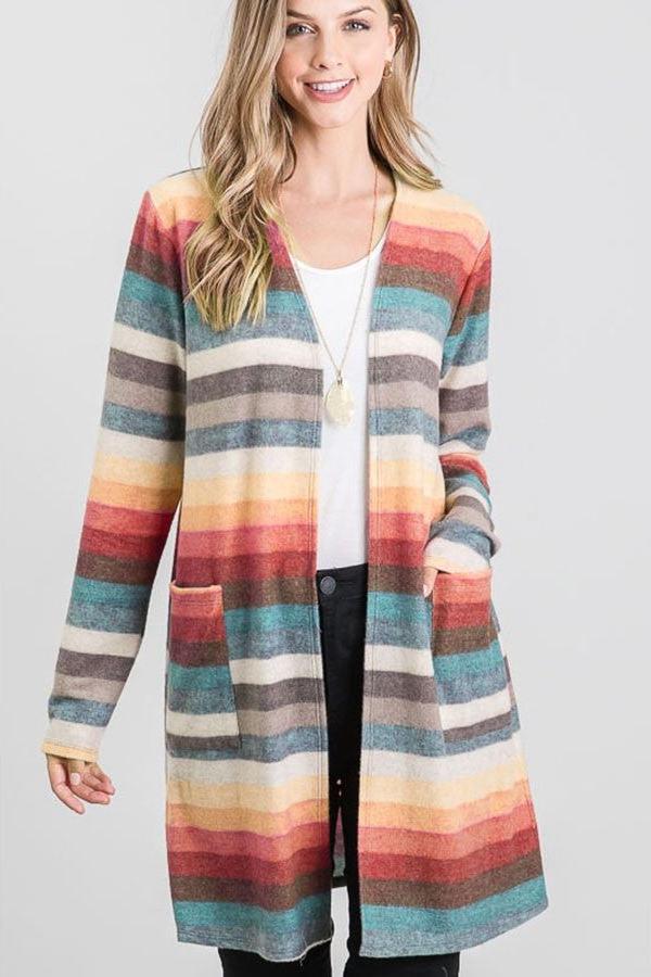 X Striped Cardigan Red/Teal 1072