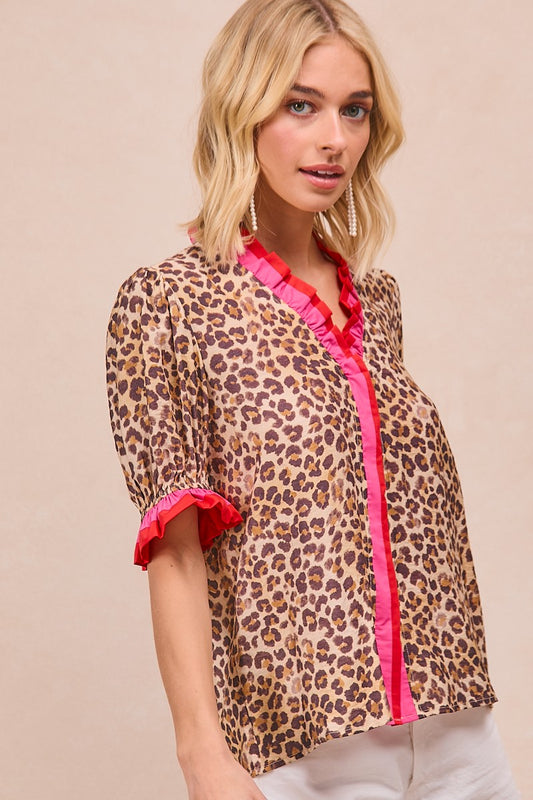 X LEOPARD TOP w/RUFFLE 4082 ~ SMALL