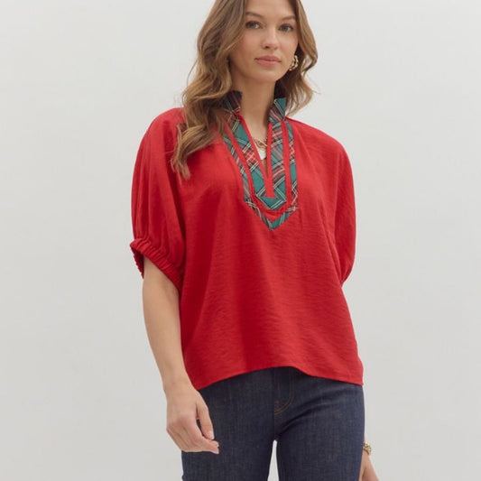 RED PLAID TOP 26024