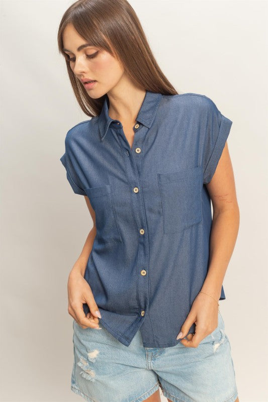 CAP SLEEVE TOP 116 in DENIM