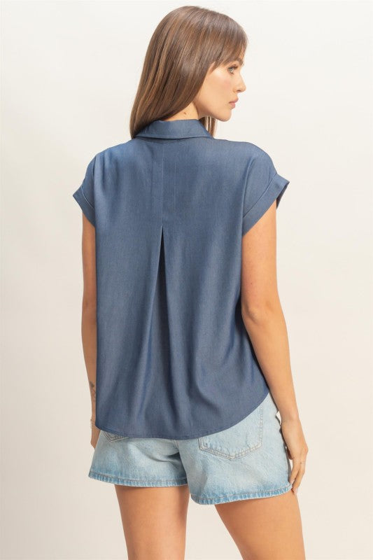 CAP SLEEVE TOP 116 in DENIM