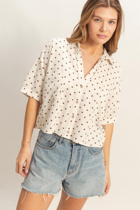 POLKA DOT TOP 417 in OATMEAL