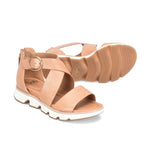 Beige sandals with white soles on a white background