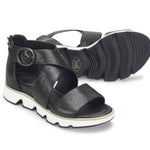 Black sandals with white soles on a white background