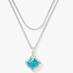 DOUBLE necklace in rhodium with aqua stone