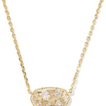 Gold necklace with a pendant on a white background
